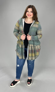 19 OR 35 OT-C {Piece Of Pie} Teal/Gray Tiered Cardigan W/Hood PLUS SIZE 1X 2X 3X