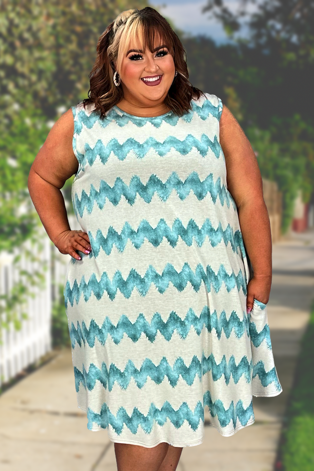 25 SV-O {Thrill Of The Moment} Ivory/Teal Chevron Print Dress E – Curvy Boutique Plus Size Clothing