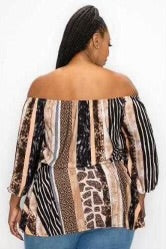 25 PQ-U {Animal Parade}   Mocha Animal Print Top PLUS SIZE 1X 2X 3X