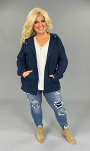 OT-N {Comfy Chic} NAVY Hoodie Jacket with Full Zipper   PLUS SIZE 1X 2X 3X