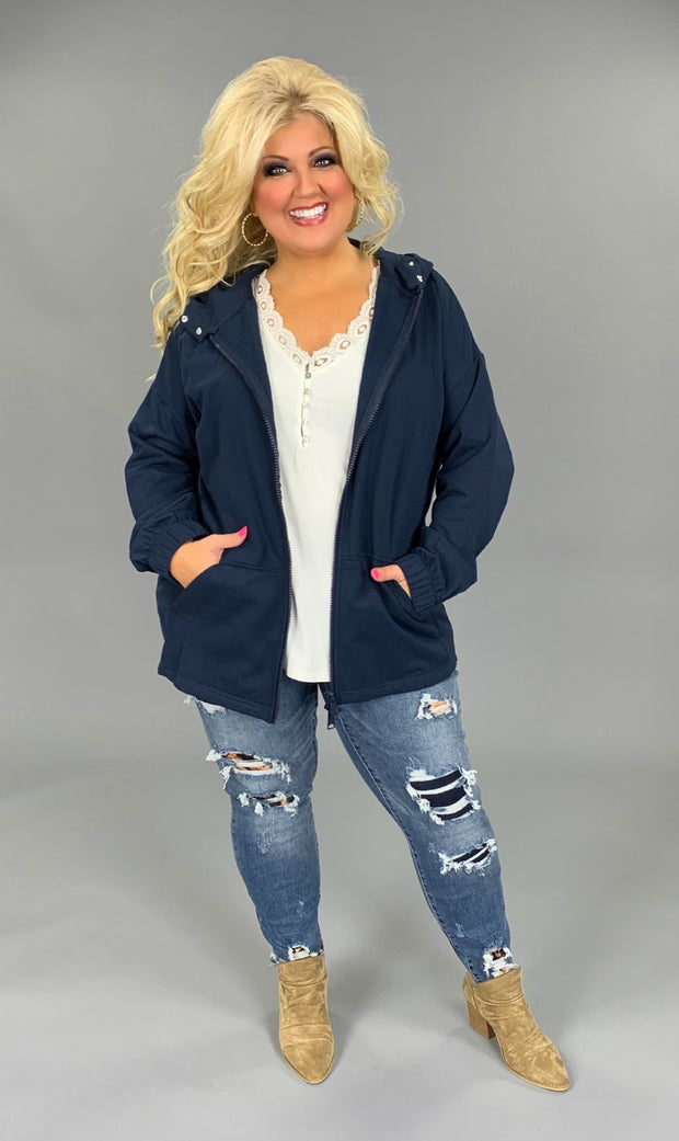 OT-N {Comfy Chic} NAVY Hoodie Jacket with Full Zipper   PLUS SIZE 1X 2X 3X