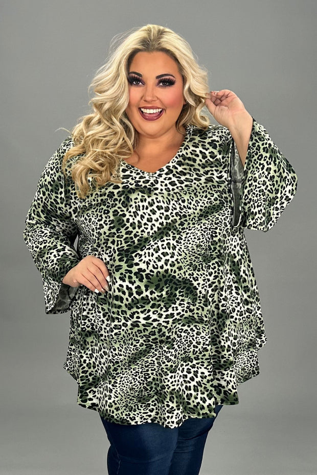 59 PQ-Z {Know Yourself} Green Leopard Print V-Neck Top EXTENDED PLUS SIZE 1X 2X 3X 4X 5X