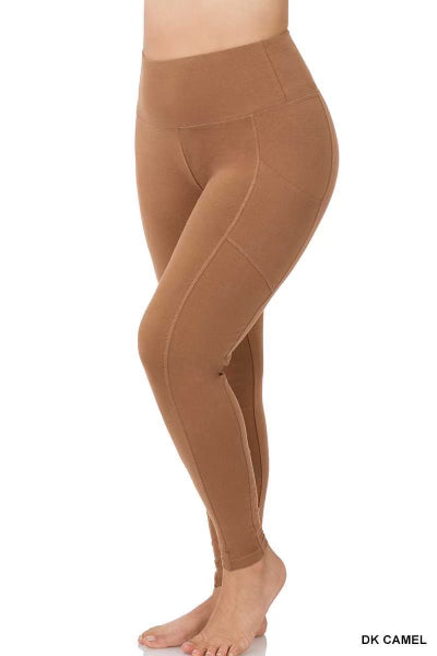 BT-99  {Gym Code} Dk Camel Cotton Pocket Leggings PLUS SIZE 1X 2X 3X