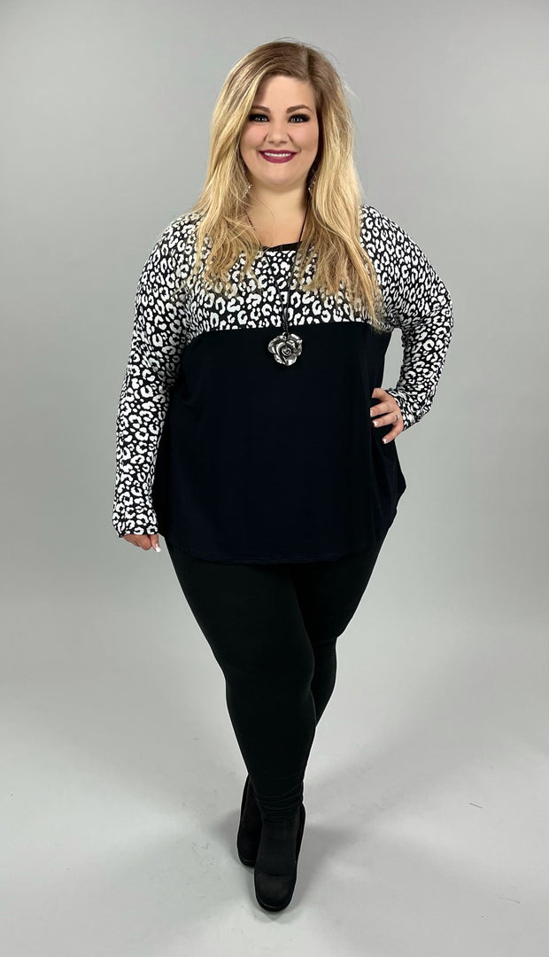 36 CP-F {All In The Top} Black/White Animal Print Top PLUS SIZE 1X 2X 3X