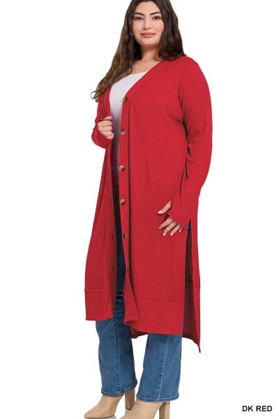 26 OT-Q {Close To You} Dk. Red Ribbed Button Up Duster SALE!!! PLUS SIZE 1X 2X 3X