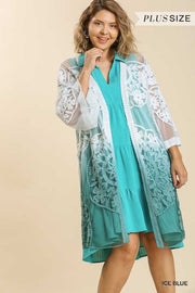 24 OT-J {A Little Flirty} Umgee Sage Dip Dye Floral Kimono PLUS SIZE XL 1X 2X