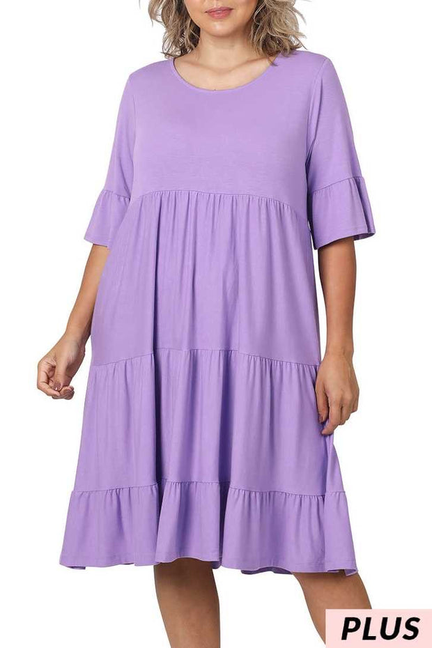 13 SSS-F {All The Buzz} Lavender Tiered Ruffle Sleeve Dress PLUS SIZE 1X 2X 3X