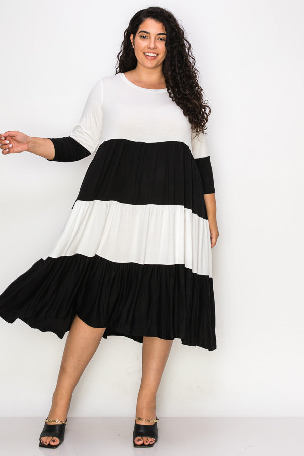 31 CP-C {Simply Overjoyed} Ivory and Black Tiered Dress EXTENDED PLUS SIZE 4X 5X 6X