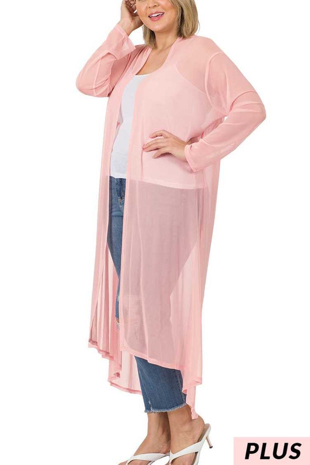 LD-A {New Chapters} Dusty Pink Sheer Mesh Duster PLUS SIZE XL 2X 3X
