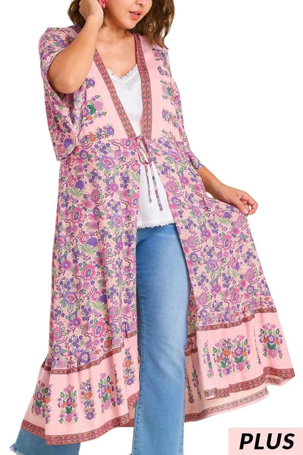 LD-R {There She Goes} Umgee Pink Mix Floral Kimono PLUS SIZE XL 1X 2X
