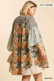16 OT-I {Out Of Line} Umgee ! Sage Multi-Print Kimono PLUS SIZE XL 1X 2X