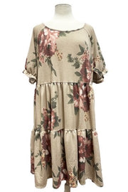 37 PSS-F {Prissy Missy} Taupe Floral Tiered Dress EXTENDED PLUS SIZE 3X 4X 5X