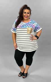 66 CP-E {Staying Wild} Leopard & Stripes Top Sequin Pocket PLUS SIZE 1X 2X 3X