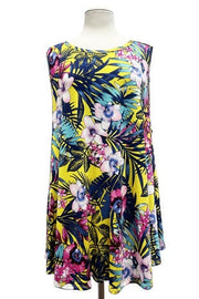16 SV-S {Sweet Tropics} Yellow Floral Sleeveless Top EXTENDED PLUS SIZE 3X 4X 5X