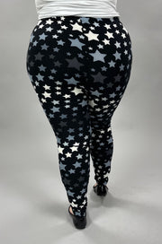 LEG-O {In The Stars}  Black Star Print Leggings EXTENDED PLUS SIZE 3X/5X