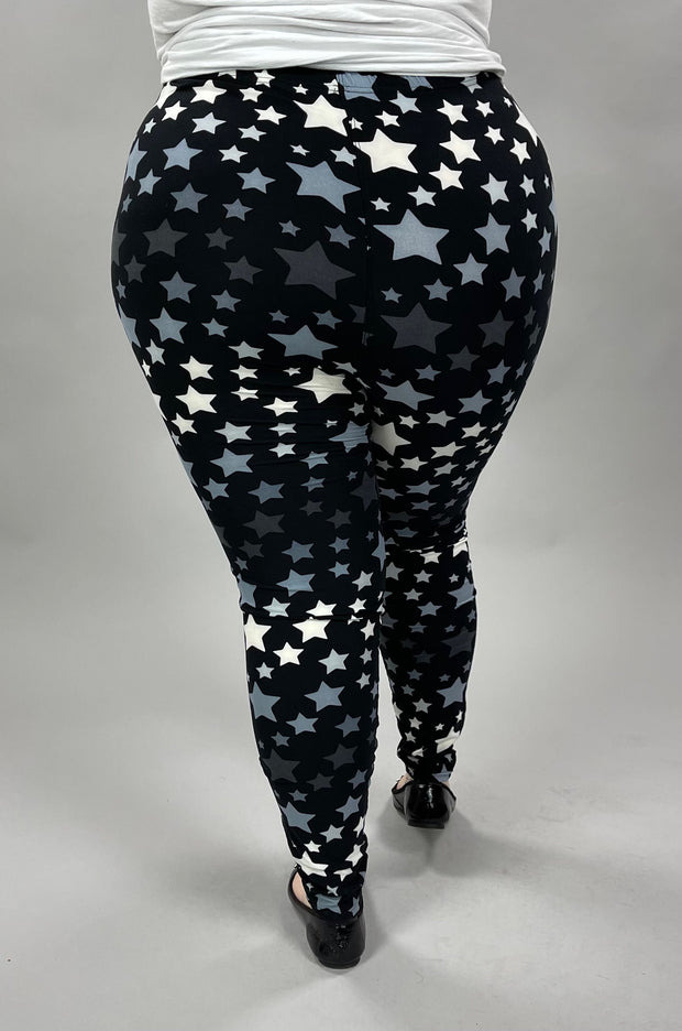 LEG-O {In The Stars} Black Star Print Leggings EXTENDED PLUS SIZE 3X/5 –  Curvy Boutique Plus Size Clothing