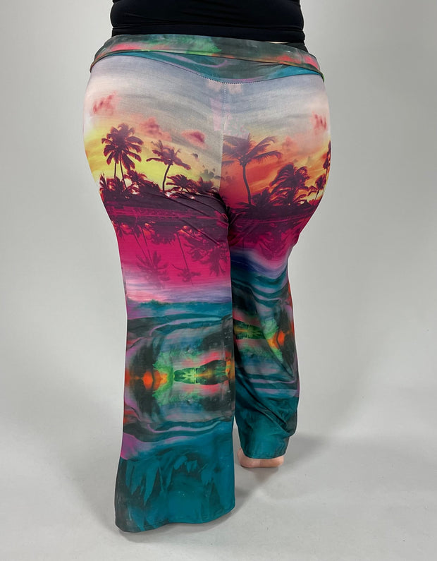 BT-D {Sunset Inspired} Multi-Color Sunset Print Palazzo Pants  PLUS SIZE 1X 2X 3X