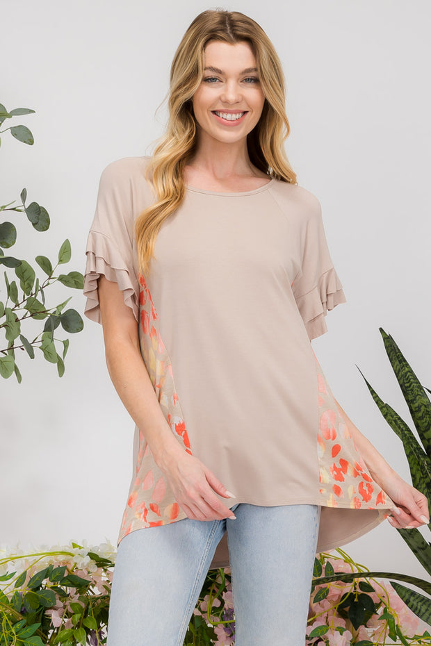 18 CP-H {Style On My Side} Taupe Printed Side Top PLUS SIZE XL 2X 3X