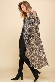 LD-C {Chic Edge} Leopard Print Long Kimono PLUS SIZE XL 2X 3X