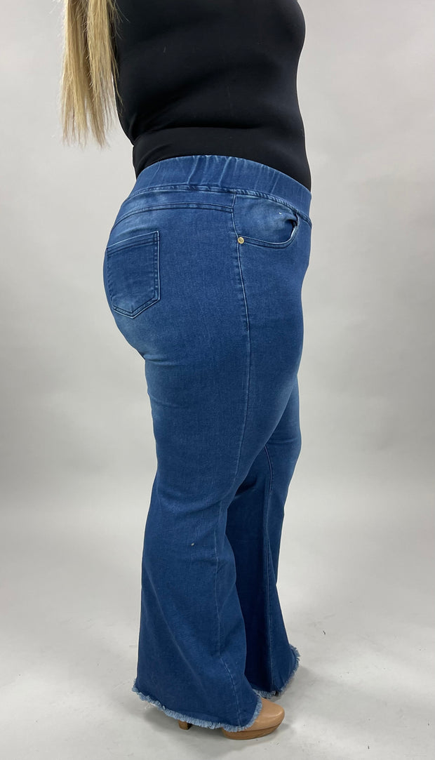 BT-99 {Denim Flares} Dark Distressed Jeggings PLUS SIZE 1X 2X 3X