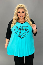 29 GT {Amazing Grace} Turquoise/Black Graphic Tee CURVY BRAND!!!  EXTENDED PLUS SIZE XL 2X 3X 4X 5X 6X