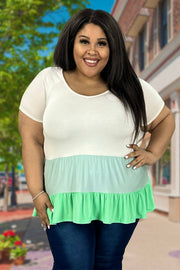 63 CP-K {Call Me Babe} Mint Tiered V-Neck Top PLUS SIZE 1X 2X 3X