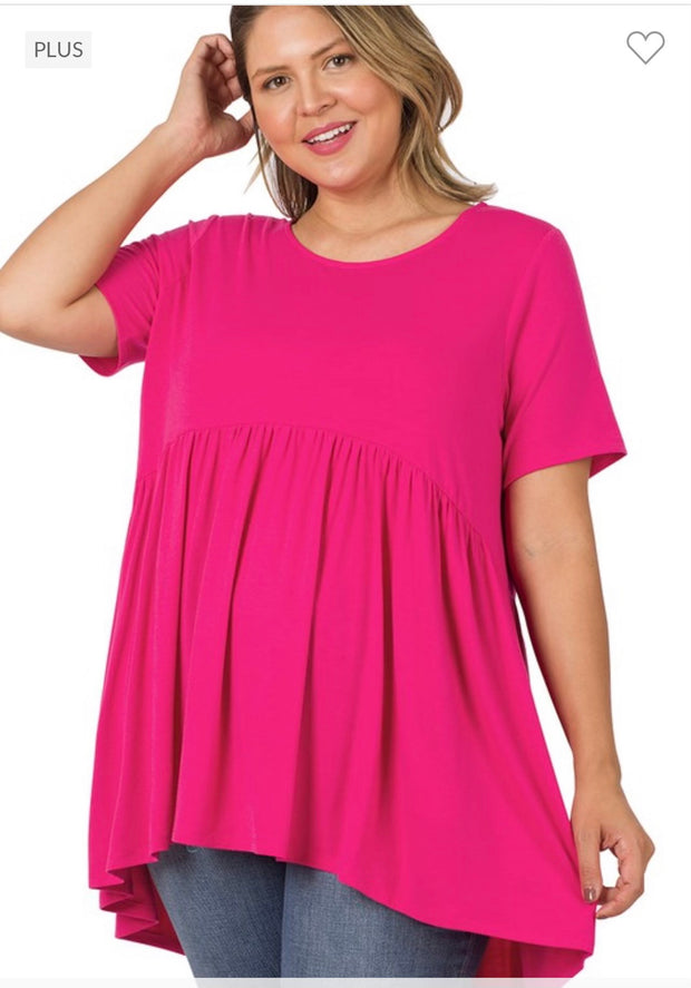 43 SSS-P {Feeling The Love} Hot Pink Babydoll Tunic PLUS SIZE 1X 2X 3X