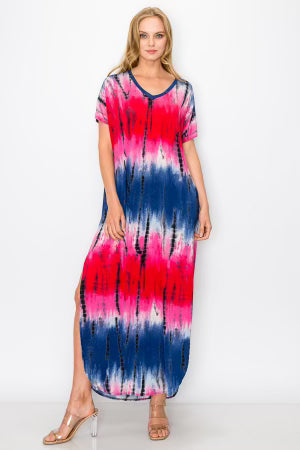 LD-G {Perfectly Simple}  SALE! Blue Bamboo Tie Dye Dress PLUS SIZE 1X 2X 3X