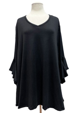 21 SQ {Charming Look} Black V-Neck Ruffle Sleeve Top EXTENDED PLUS SIZE 4X 5X 6X