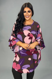 77 PQ {Setting The Style} Purple Brown Floral Tunic EXTENDED PLUS SIZE 3X 4X 5X