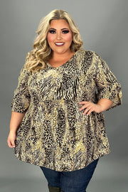 25 PSS {Round It Up} Taupe/Brown Animal Print Babydoll Top