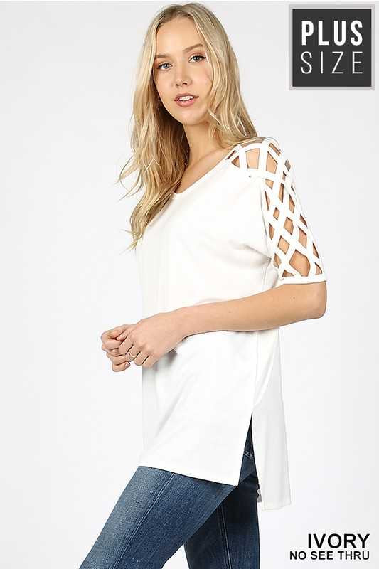 56 OS-A {Moving On Up} Ivory Braided Open Sleeve Tunic PLUS SIZE 1X 2X 3X