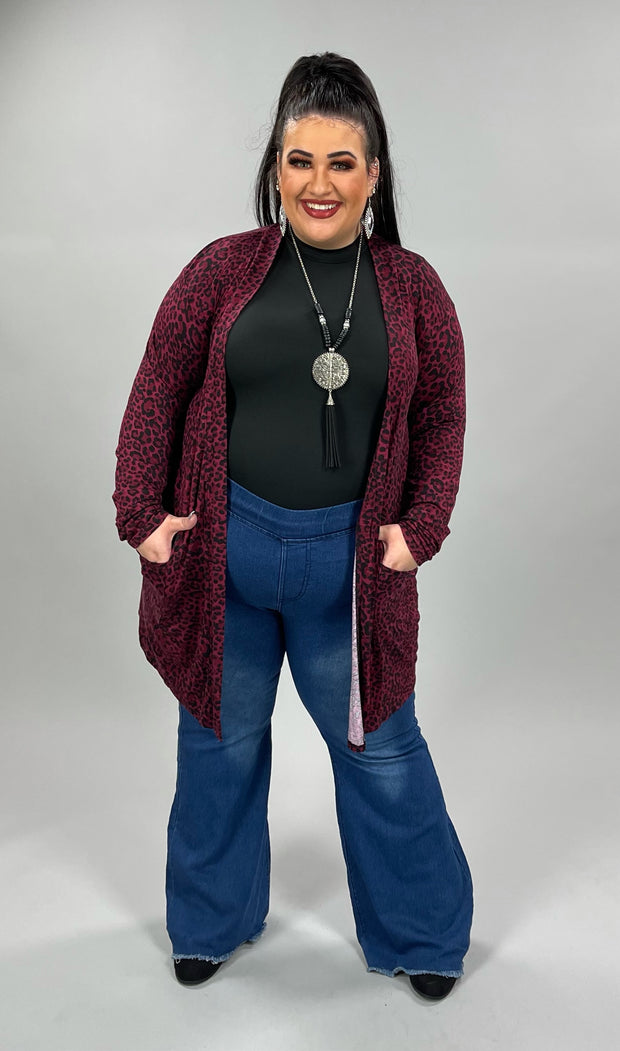 26 OT-E {Cozy Morning} Dark Burgundy Animal Print Cardigan SALE!!! PLUS SIZE 1X 2X 3X