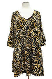 25 PSS {A Better Idea} Taupe/Black Animal Print Babydoll Top EXTENDED PLUS SIZE 3X 4X 5X