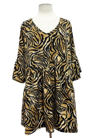 25 PSS {A Better Idea} Taupe/Black Animal Print Babydoll Top EXTENDED PLUS SIZE 3X 4X 5X