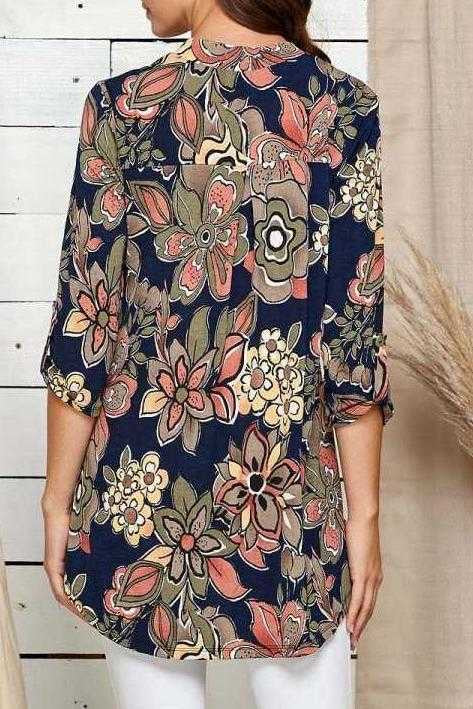 35 PQ-R {Eye On The Prize} Navy Floral V-Neck Tunic PLUS SIZE XL 2X 3X