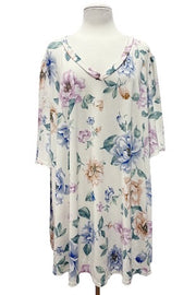 35 PSS-A {Delighted Feeling} Ivory Floral V-Neck Top EXTENDED PLUS SIZE 3X 4X 5X