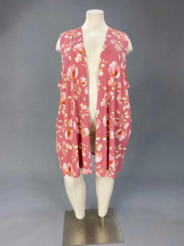 75 OT {Aim High} Mauve Floral Long Vest w/Pockets CURVY BRAND!!!  EXTENDED PLUS SIZE 4X 5X 6X