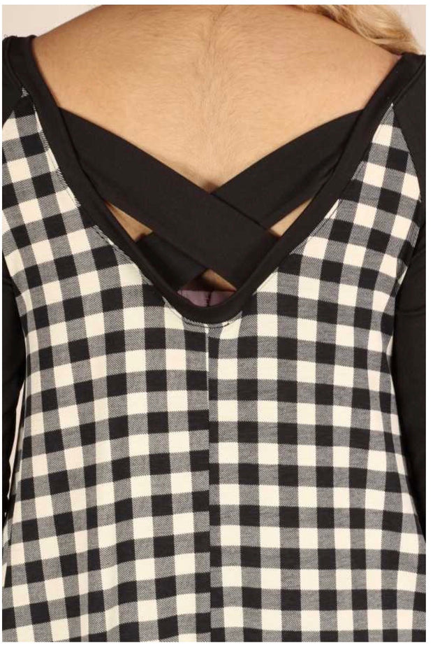 CP-K {Plaid Paradise} ***FLASH SALE***Black & White Plaid Dress Black Sleeves  PLUS SIZE 1X 2X 3X
