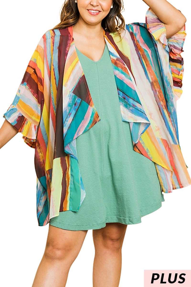 71 OT-B {Striped Fun} UMGEE Multi-Color Kimono Plus Size XL 1XL 2XL