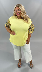 63 PSS-A {Lovely Leopard} Yellow Top w Leopard Sleeves PLUS SIZE XL 2X 3X
