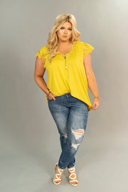 SSS-H {Simple Pleasures}  Mustard Top Crochet Lace Detail