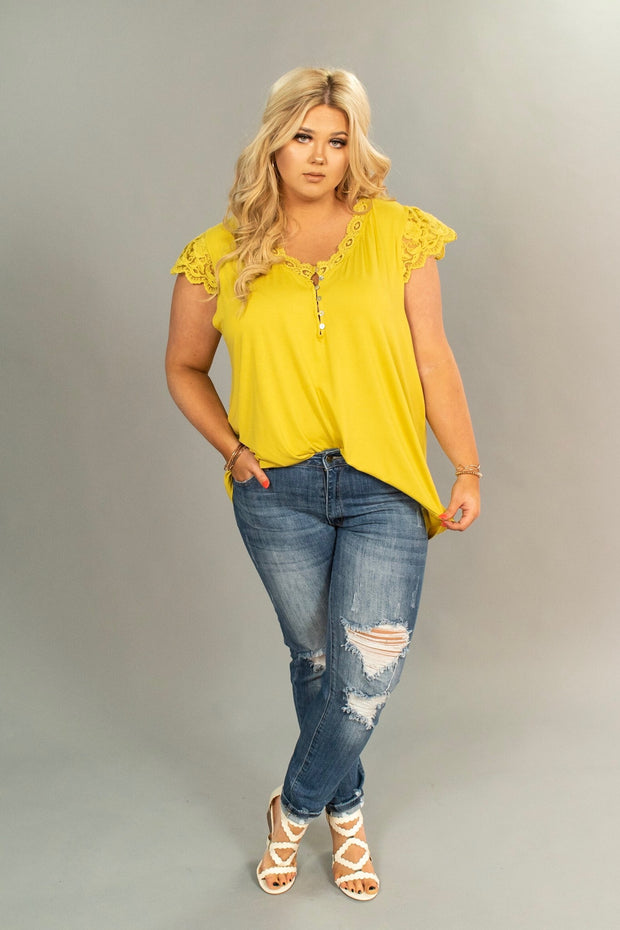 SSS-H {Simple Pleasures}  Mustard Top Crochet Lace Detail