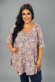 46 PSS {A Little Bloom} Peach Floral V-Neck Top EXTENDED PLUS SIZE 3X 4X 5X