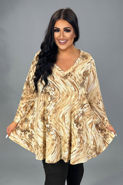 73 PQ {A Little Sparkle} Taupe Floral Print V-Neck Top EXTENDED PLUS SIZE 3X 4X 5X