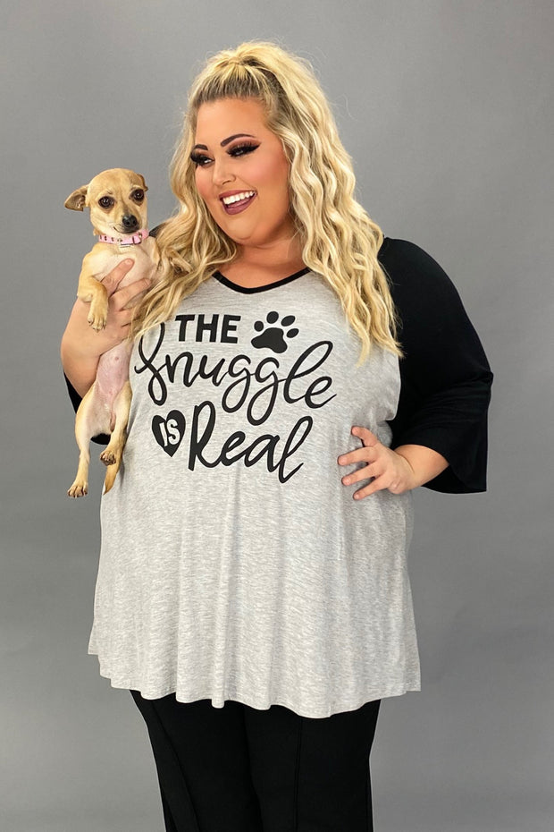 29 GT {The Snuggle Is Real} Grey/Black Graphic Tee CURVY BRAND!!!  EXTENDED PLUS SIZE XL 2X 3X 4X 5X 6X {May Size Down 1 Size}