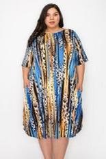 91 PSS {Invest In Your Style} Blue Stripe Animal Print Dress EXTENDED PLUS SIZE 4X 5X 6X