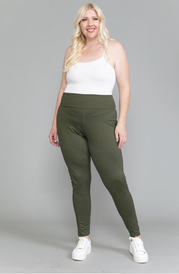 BIN-98 {Smarty Pants} OLIVE Leggings W/Pocket PLUS SIZE 1X 2X 3X