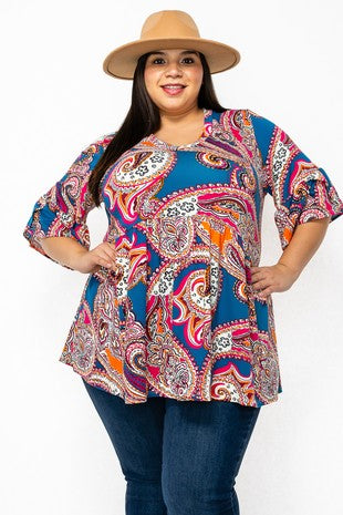 25 PSS {Pushing Forward} Teal/Fuchsia Paisley Babydoll Top EXTENDED PLUS SIZE 3X 4X 5X