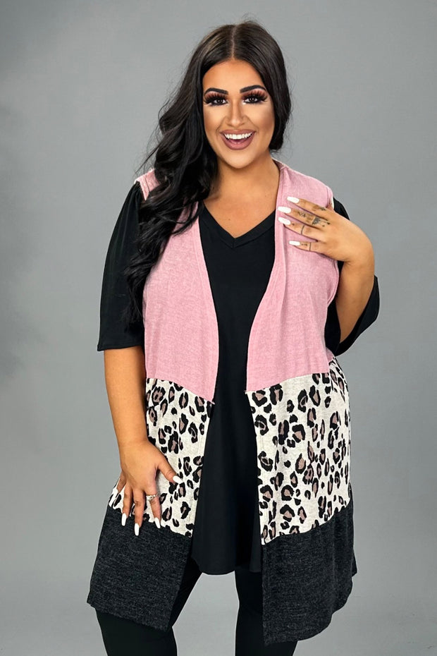19 OT {Out With The Girls} Pink Leopard Long Vest EXTENDED PLUS SIZE 3X 4X 5X